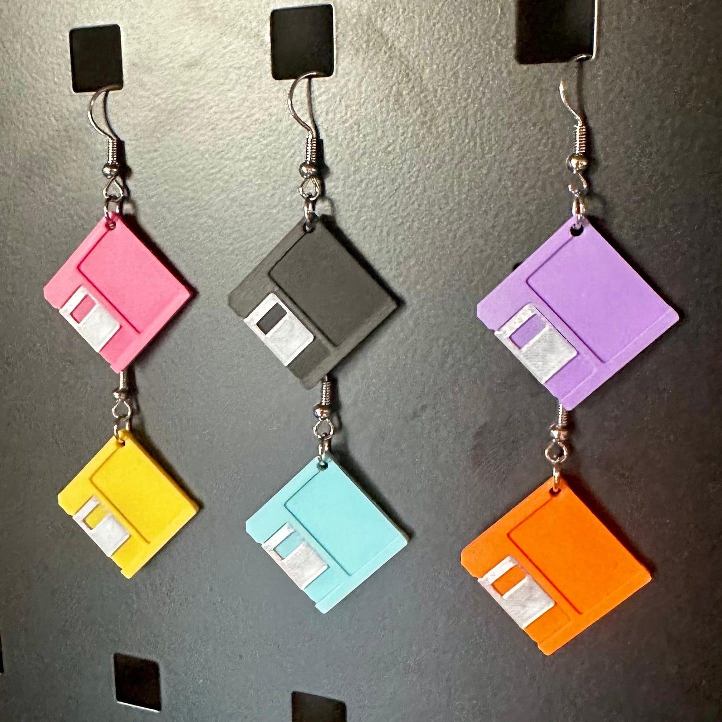 Retro Floppy Disk Earrings – 80s Pastel Geeky Jewellery