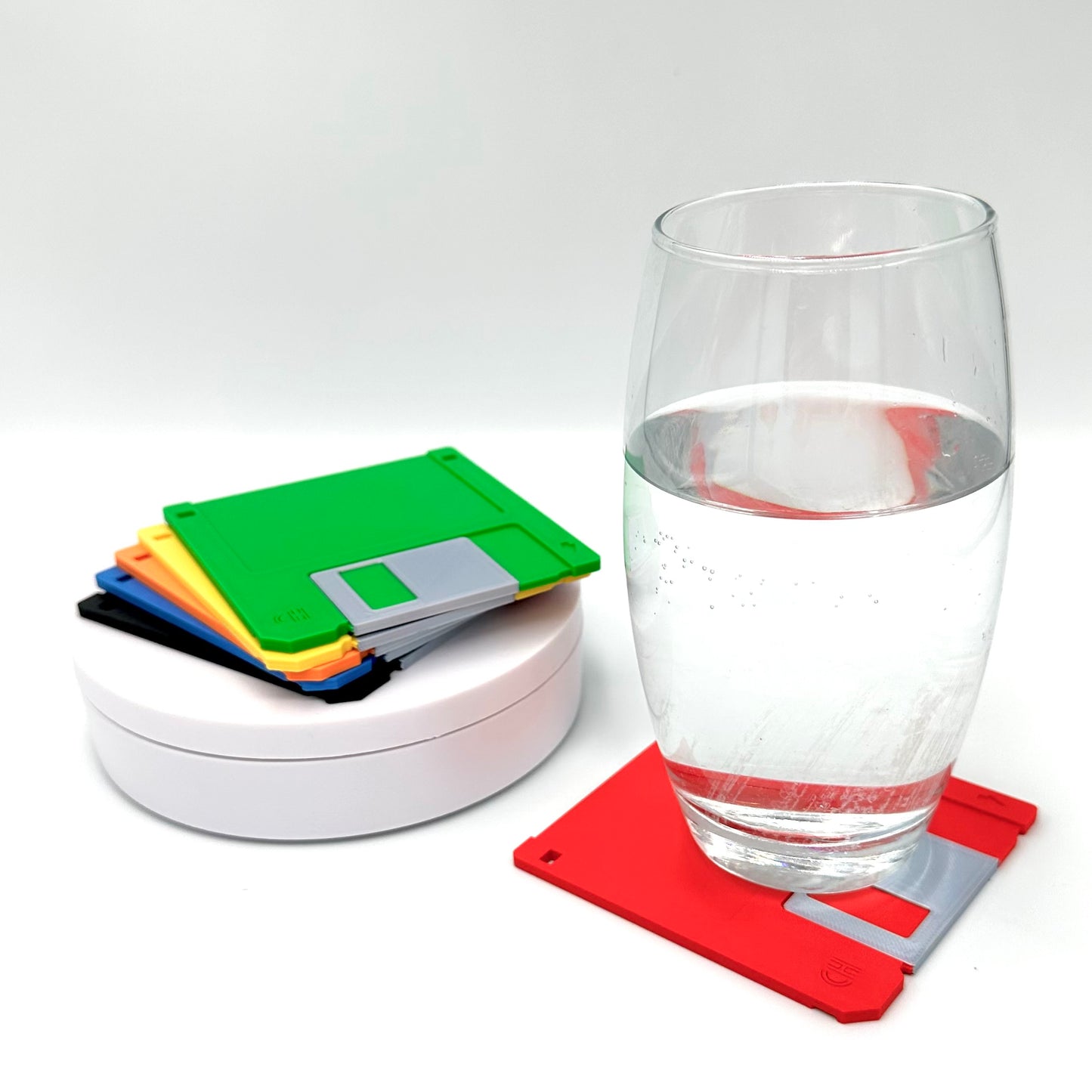 Retro Floppy Disk Coasters Set – 3D Printed, Life-Sized, Realistic or Flat top, Eco-Friendly PLA, Mixed Colours, Geeky Desk Decor, Nerdy Gift