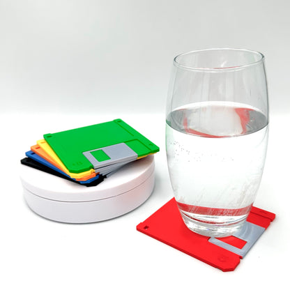 Retro Floppy Disk Coasters Set – 3D Printed, Life-Sized, Realistic or Flat top, Eco-Friendly PLA, Mixed Colours, Geeky Desk Decor, Nerdy Gift