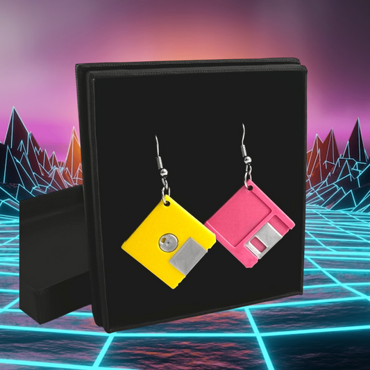 Retro Floppy Disk Earrings – 80s Pastel Geeky Jewellery