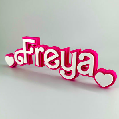 Custom Pink Doll-Princess Nameplate - White on Pink Name Sign