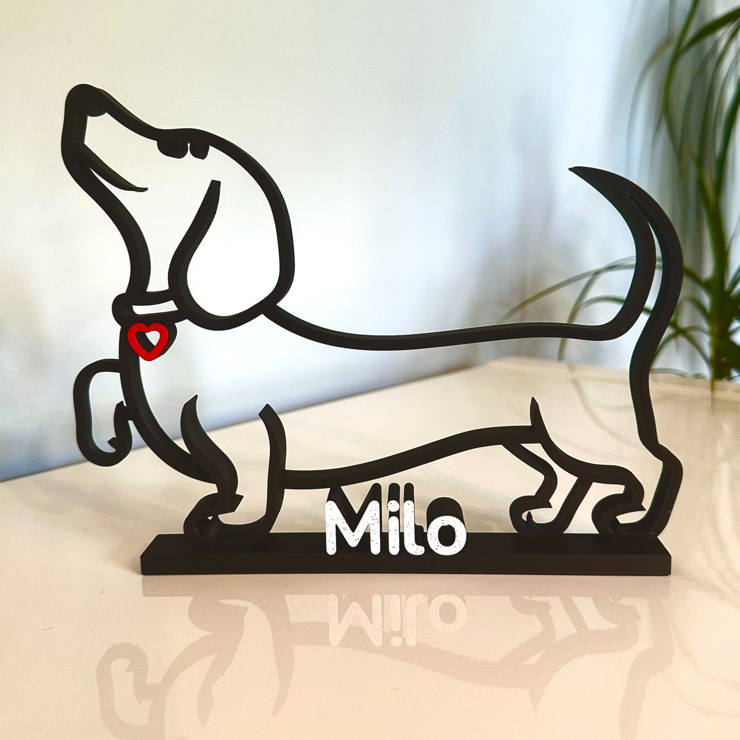 Custom Sausage Dog Line Art Sculpture - Personalised Dachshund Name Sign - Modern Dog Memorial Gift