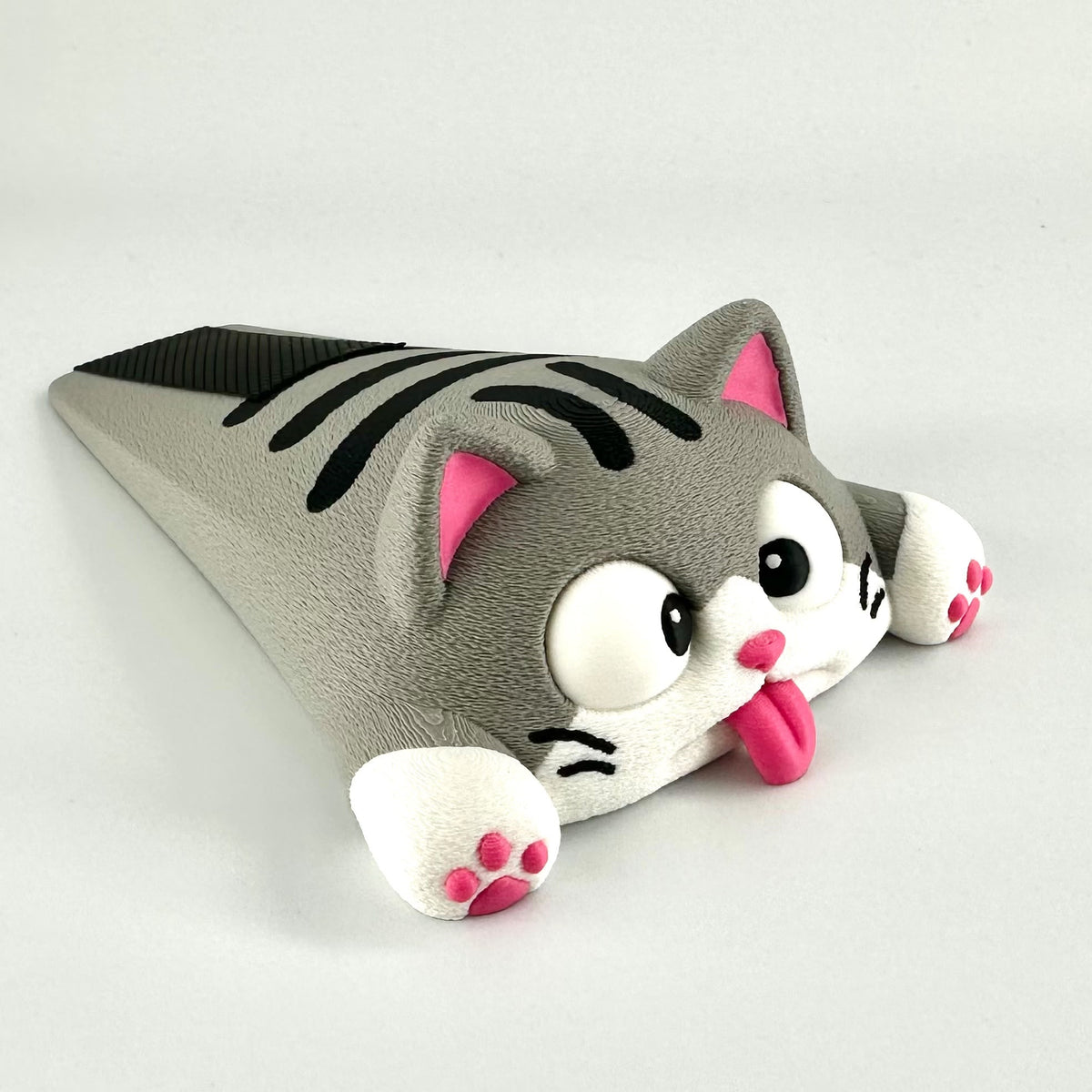 Funny Squashed Cat Door Stop - Cute Grey Cat Doorstop Wedge