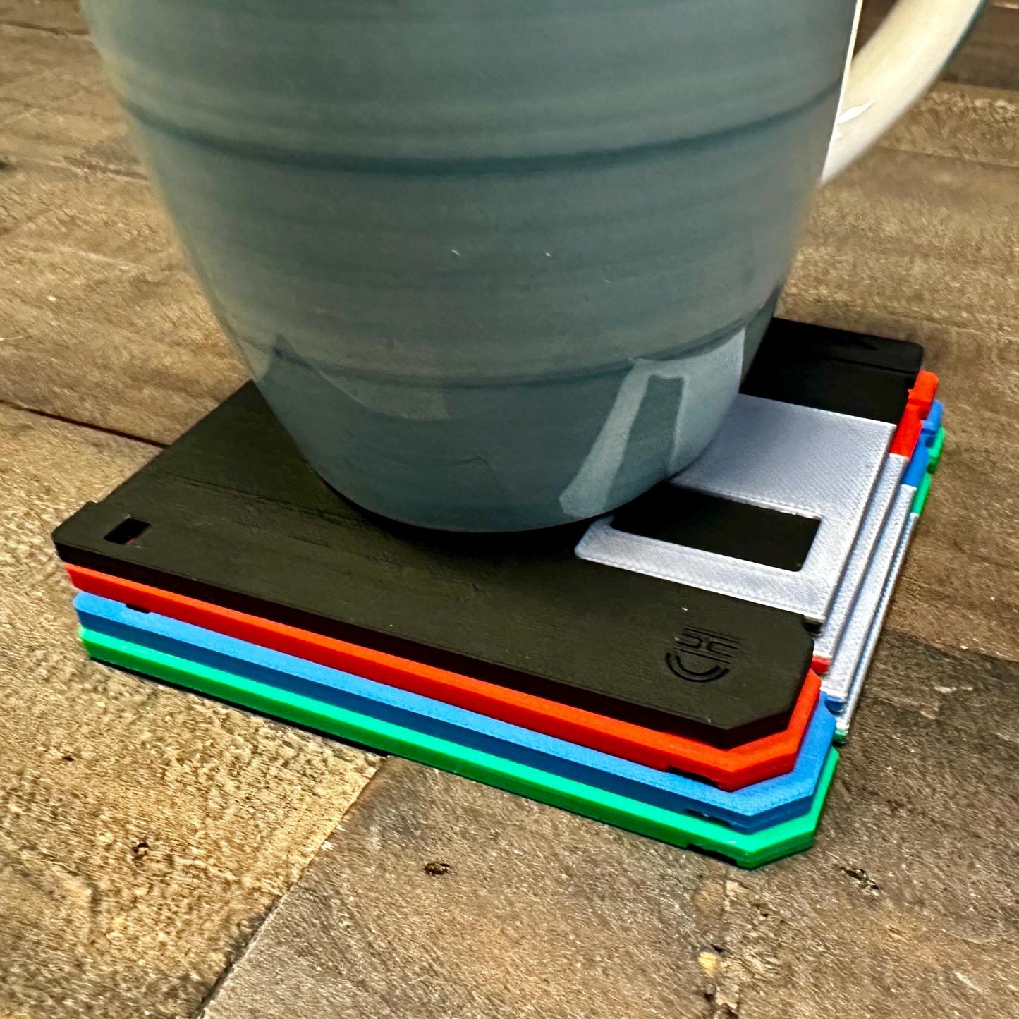 Retro Floppy Disk Coasters Set – 3D Printed, Life-Sized, Realistic or Flat top, Eco-Friendly PLA, Mixed Colours, Geeky Desk Decor, Nerdy Gift