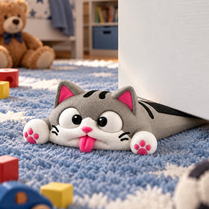 Funny Squashed Cat Door Stop - Cute Grey Cat Doorstop Wedge
