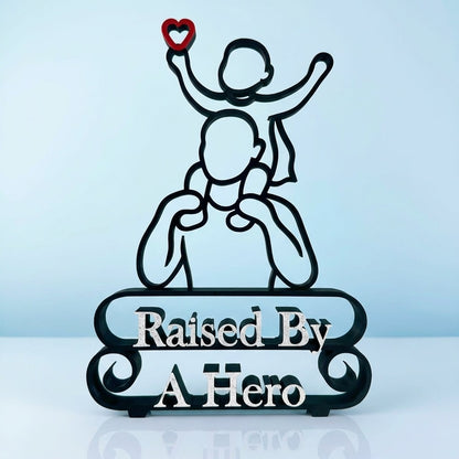 Father & Child Line Art Sculpture - "Raised By A Hero" - Personalised Gift for Dad