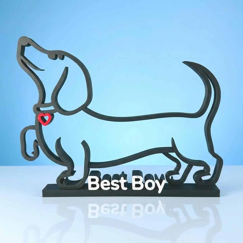 Custom Sausage Dog Line Art Sculpture - Personalised Dachshund Name Sign - Modern Dog Memorial Gift