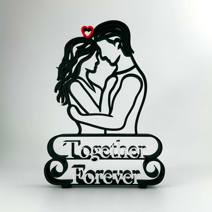 Decorative line art statue of a couple embracing with 'Together Forever' text beneath.