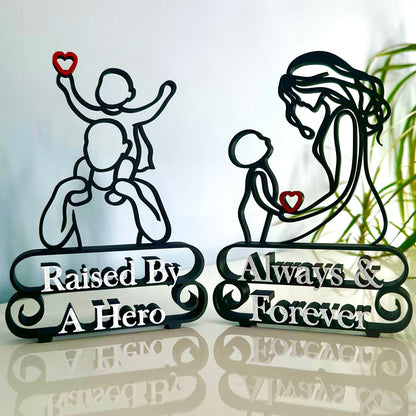 Modern line art sculptures, matching set - Father & child, Mother & child.