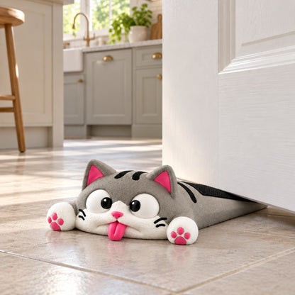 Funny Squashed Cat Door Stop - Cute Grey Cat Doorstop Wedge