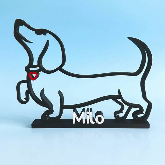 Custom Sausage Dog Line Art Sculpture - Personalised Dachshund Name Sign - Modern Dog Memorial Gift