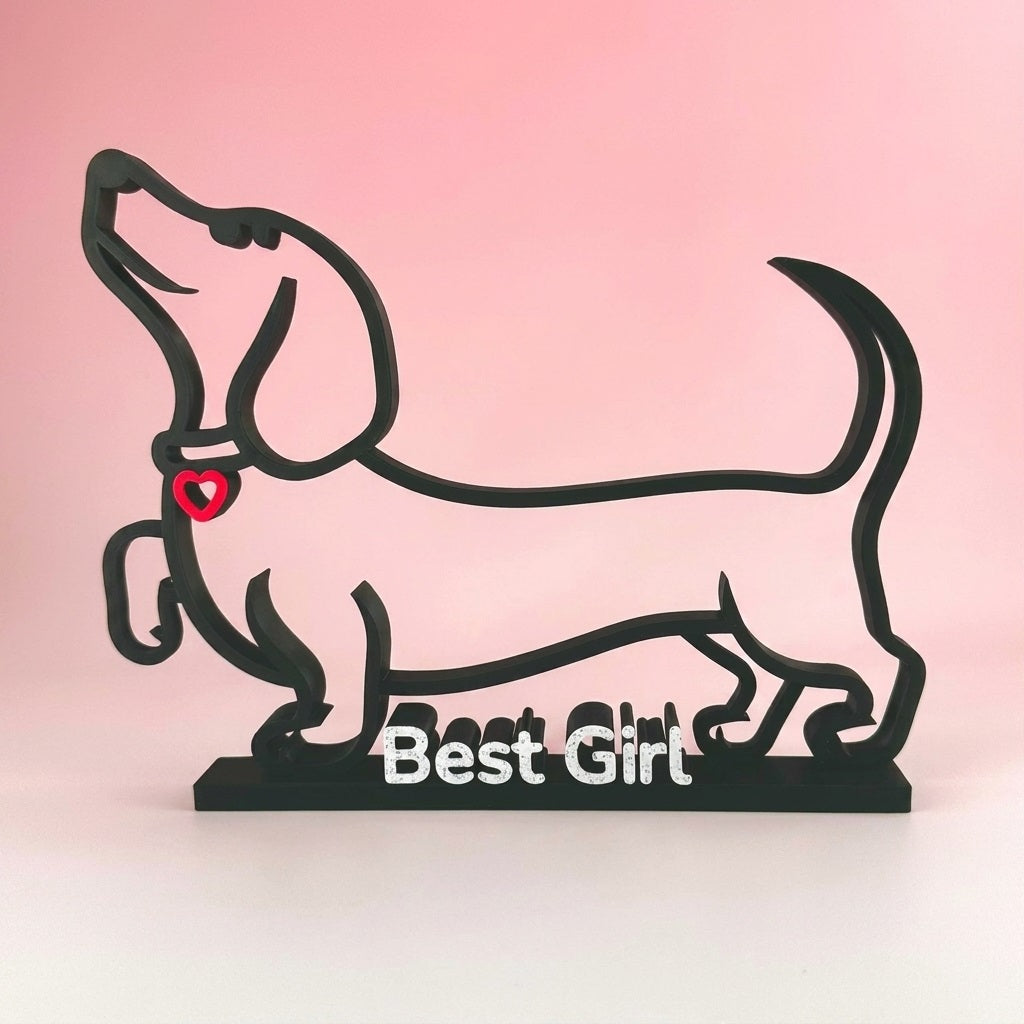 Custom Sausage Dog Line Art Sculpture - Personalised Dachshund Name Sign - Modern Dog Memorial Gift
