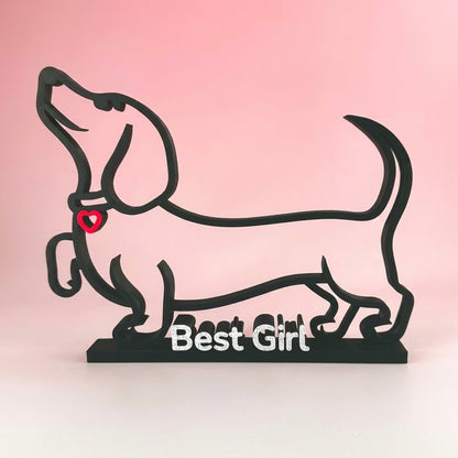 Custom Sausage Dog Line Art Sculpture - Personalised Dachshund Name Sign - Modern Dog Memorial Gift