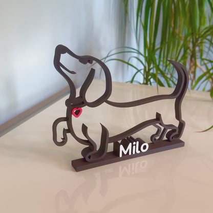 Custom Sausage Dog Line Art Sculpture - Personalised Dachshund Name Sign - Modern Dog Memorial Gift