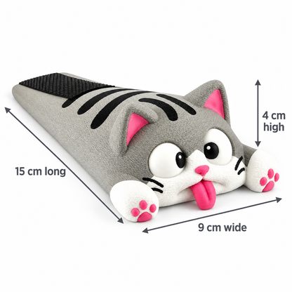 Funny Squashed Cat Door Stop - Cute Grey Cat Doorstop Wedge